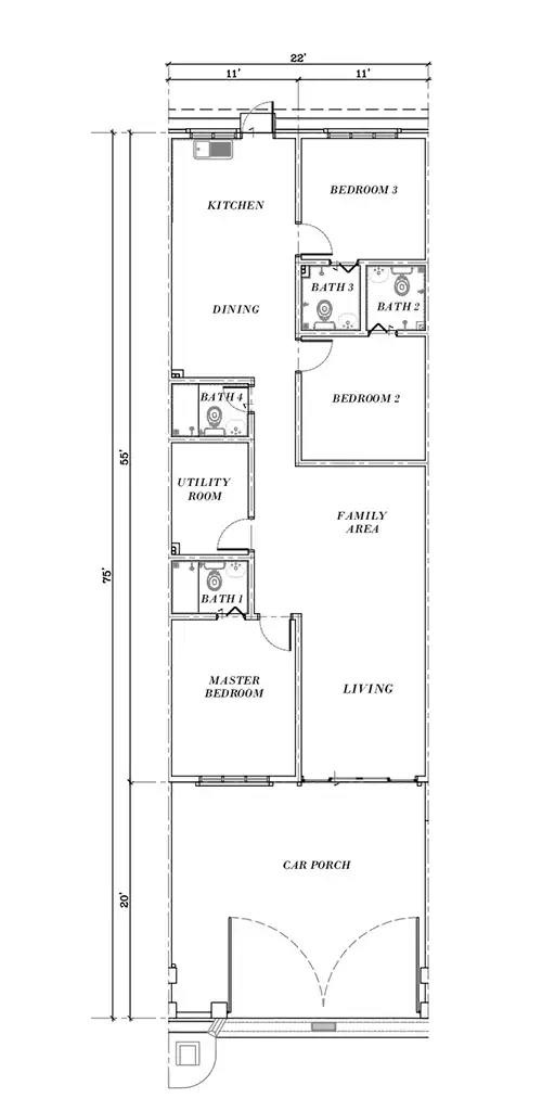 Floor Plan | Single Storey Terrace 22 x 75